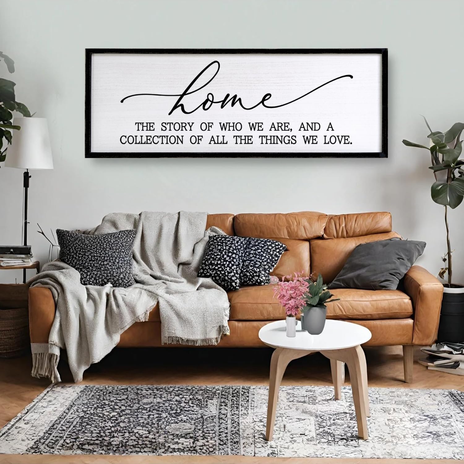 Home The Story of Who We Are Sign Farmhouse Family Wall Decor 32x12 Inch Plaque Wood Framed Art for Hanging (Black)