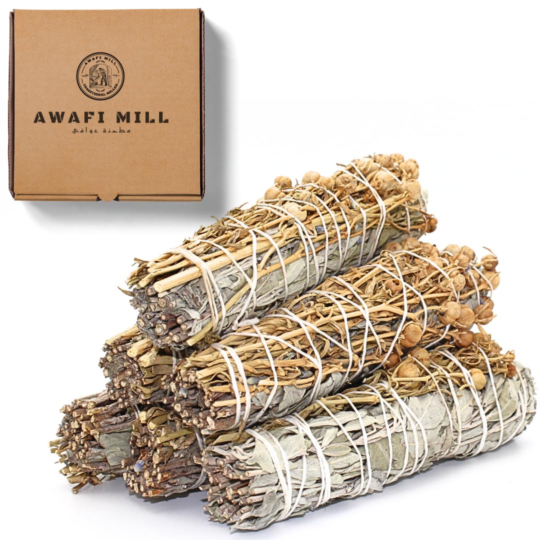 AWAFI MILL Sage with Wild Rue Smudge Stick (White Sage & Esfand) | Hand-Tied Aromatic Bundle for Home Fragrance, Meditation & Intention Setting | - Pack of 3 Stick