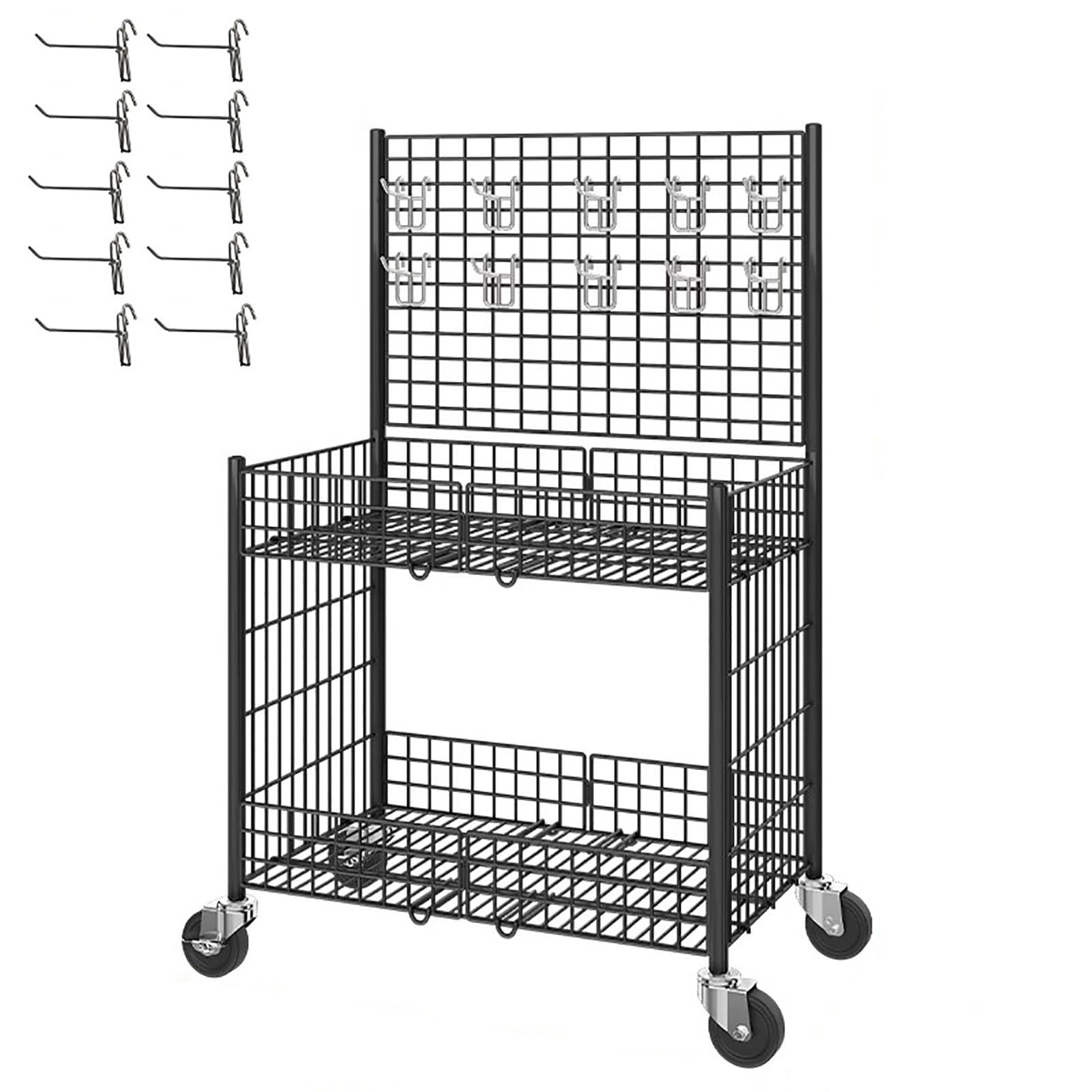 Puesto de Mercado Carritos de Comida Plegables de Metal Con Ganchos, Carrito Portátil para Puestos de Comida con Ruedas, Puesto de Venta Ambulante de Perritos Calientes Al Aire Libre(Black,Width-80cm(