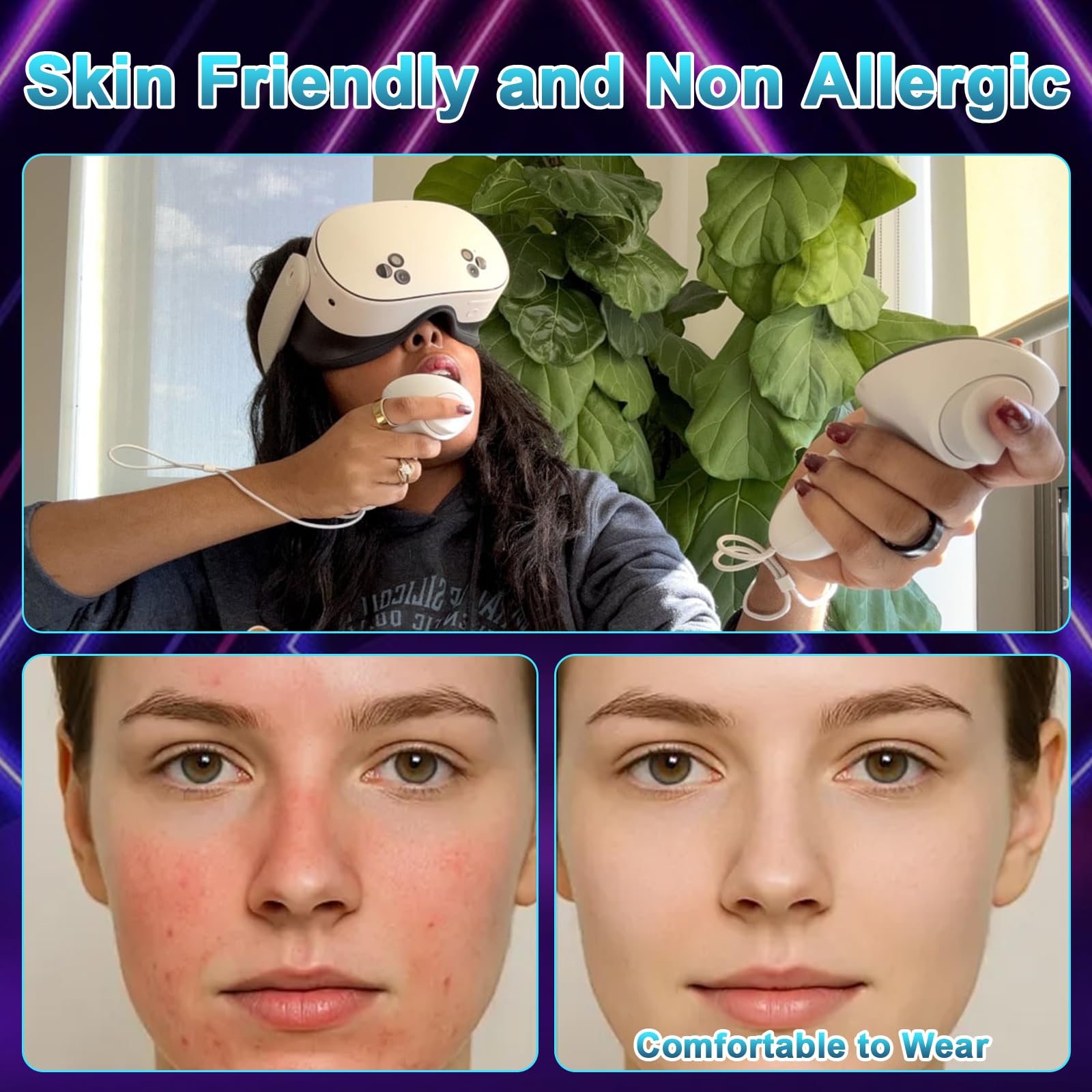 Almohadilla Facial de Realidad Virtual, Interfaz Facial Compatible con Accesorios Meta/Oculus Quest 3S, Almohadilla Facial de PU Suave como Repuesto para Quest 3S - 5