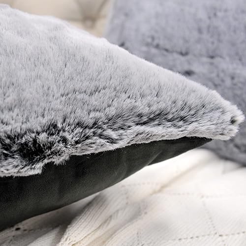 Miniatura 50 de Juego de 2 fundas de almohada de piel sintética de conejo de 20 x 20 pulgadas, fundas de almohada cuadradas decorativas de felpa peludas acogedoras
