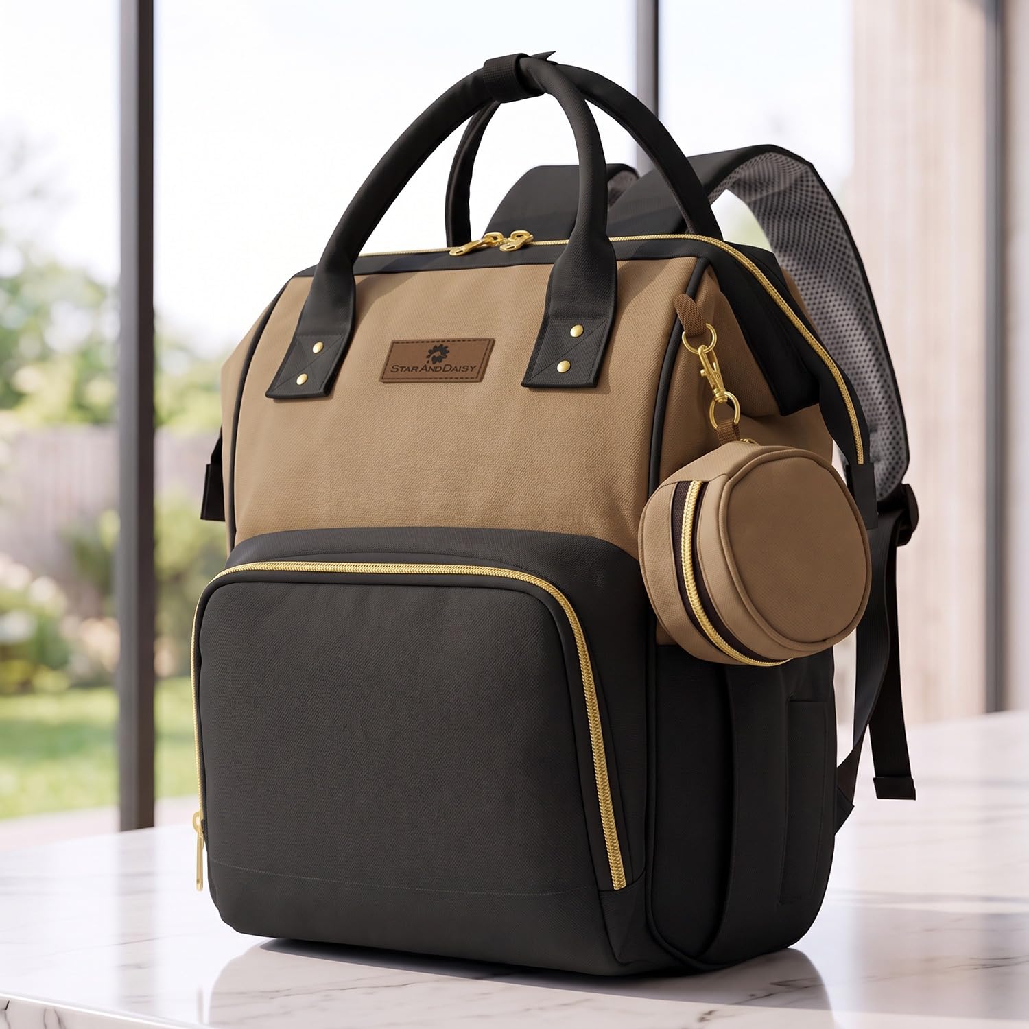 StarAndDaisy Diaper Bag/Maternity Bags for Mothers/Mom with Multi Compartments, Insulated Bottle Pockets, Waterproof, 30L capacity - Black Brown
