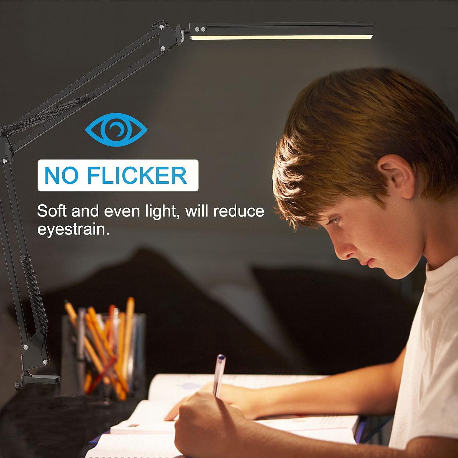 Beetwo LED Desk Lamp with Clamp, Adjustable Swing Arm Desk Lamp, Desk Light Eye-Care Table Light, 3 Color Modes, 10-Level Dimmable Light for Study, Reading, Home, Office, Dorms, Workshops, Studios