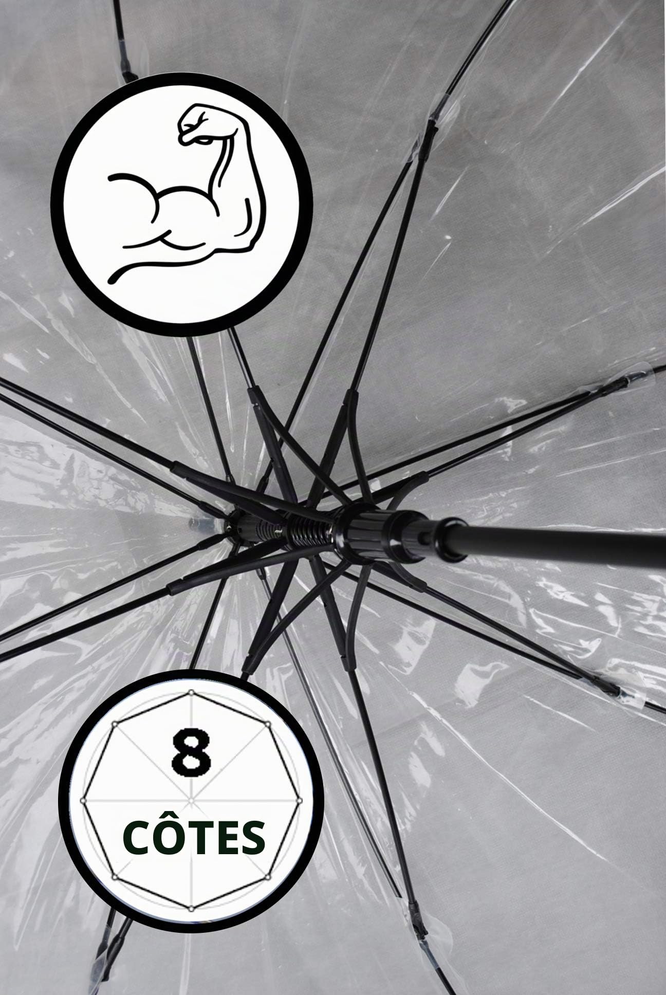 COLLAR AND CUFFS LONDON RARE Automatique - Parapluie Transparent Cloche Femme Solide - Resistant Vent Fort Tempete - Grand Arc de 138 cm - Cadre Renforcé Avec Fibre de Verre - Dôme Homme Mariage