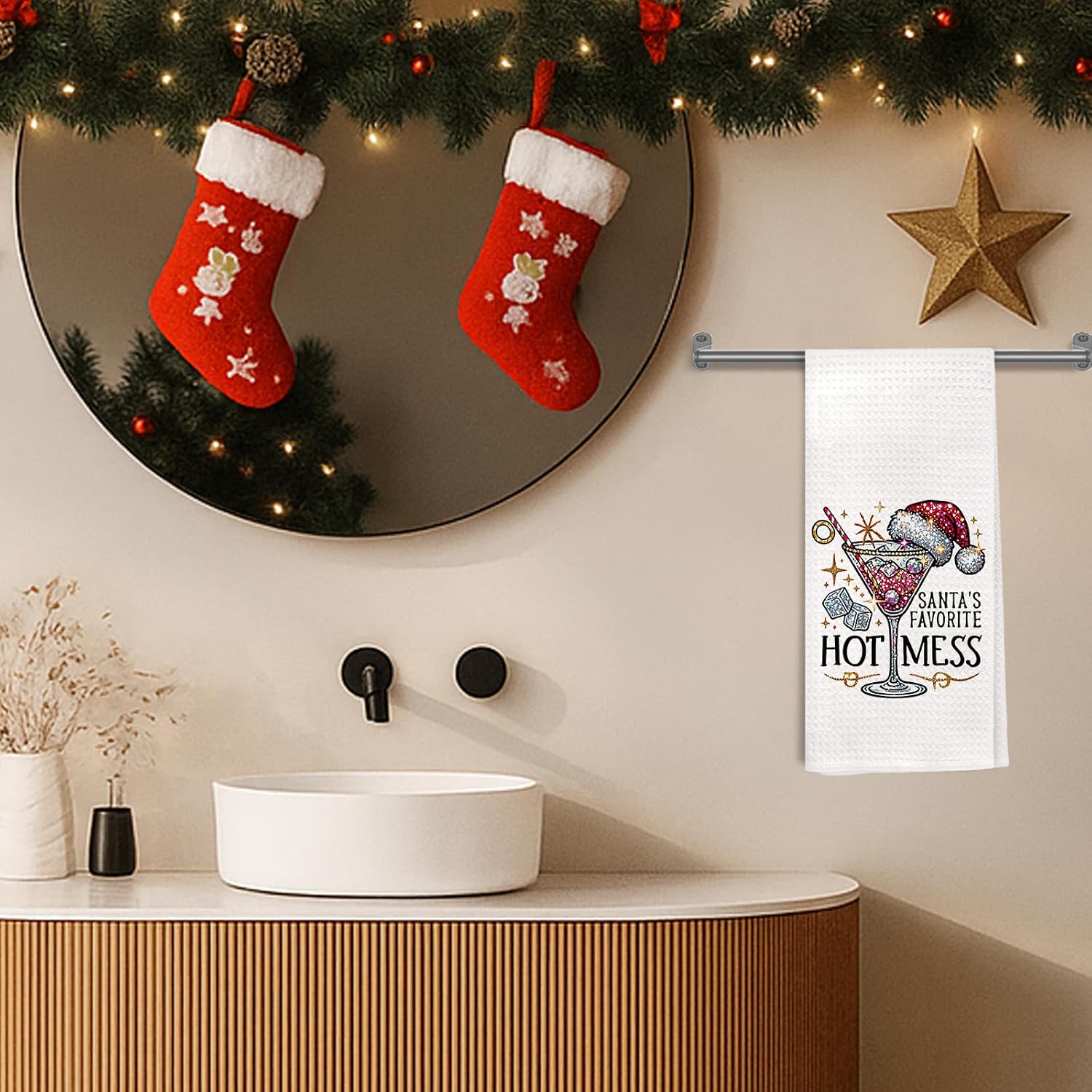 Christmas Martini Kitchen Towels Decorative, Gifts for Martini Lovers, Funny Santa Cocktail Hand Tea Towels for Bar Cart Kitchen, Winter Christmas Cocktail Dish Towel Dishcloth, 16x24 Inch image 5