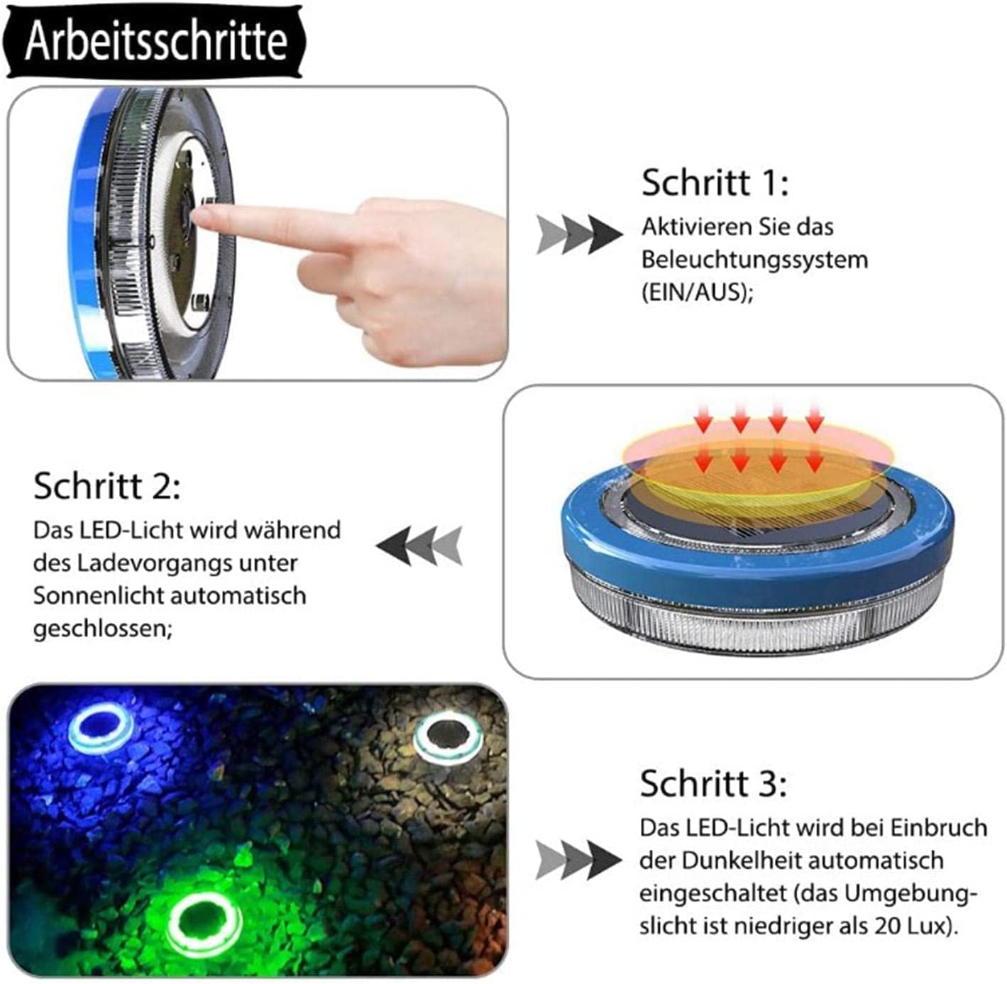 Poolbeleuchtung Solar Pool Licht Unterwasser, Pool Beleuchtungen Solar Unterwasser Licht, Wasserdichtes Poollampe Solarpoollicht für Pool Teich Badewanne Brunnen Aquarium Garten Rasen (4PCS)