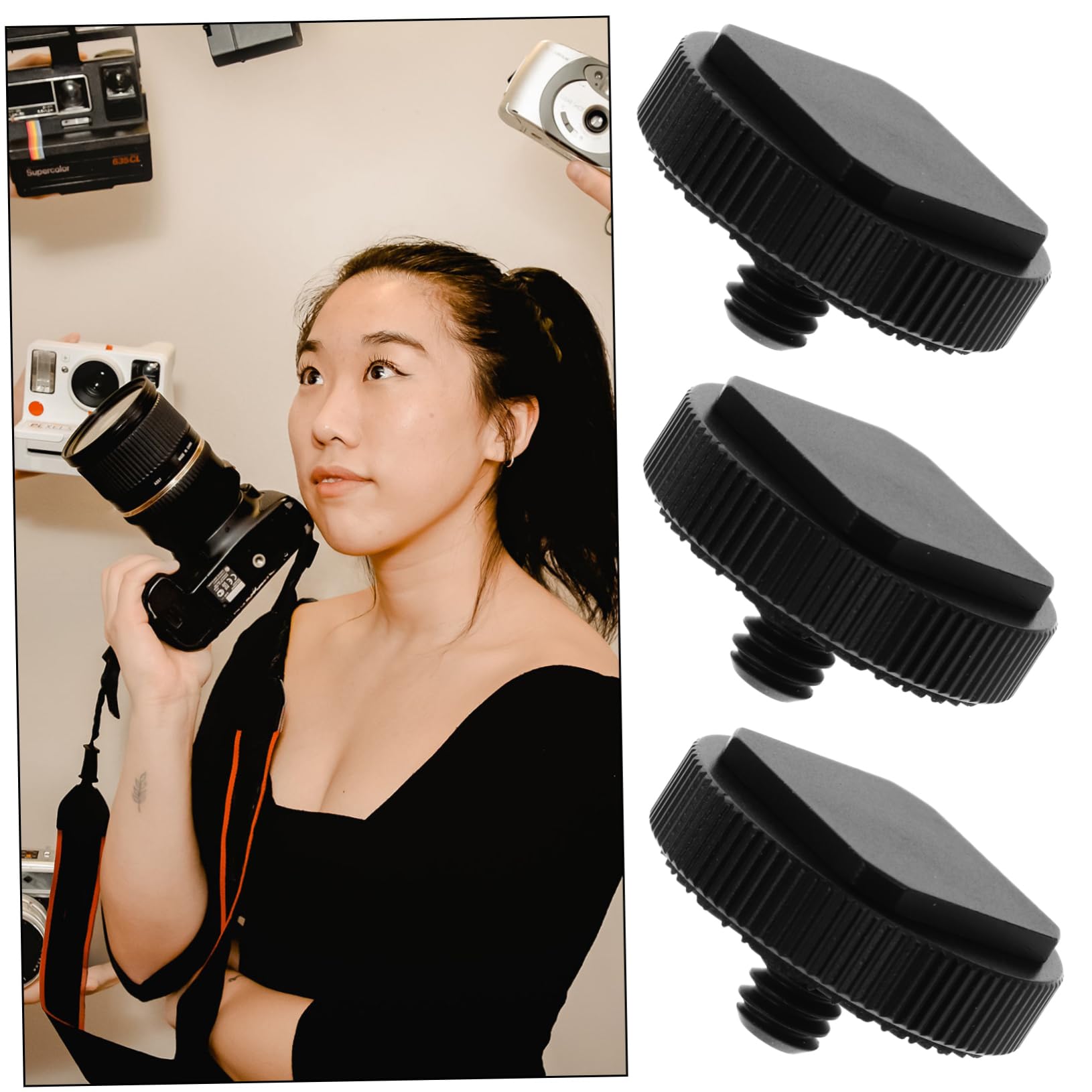 KICHOUSE 3pcs Photography Accessories Set Hot Shoe Adapter DSLR Camera Rig Supply Adapter for Light Stand Adapter for Flash Holder Camera Hot Shoe Mount Hot Shoe Mount Adapter Black Metal