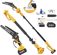 Vista 9 de Motosierra eléctrica de 6 pulgadas, motosierra eléctrica de mano con pantalla de potencia, para árboles y ramas, corte de madera, regalos para Azul