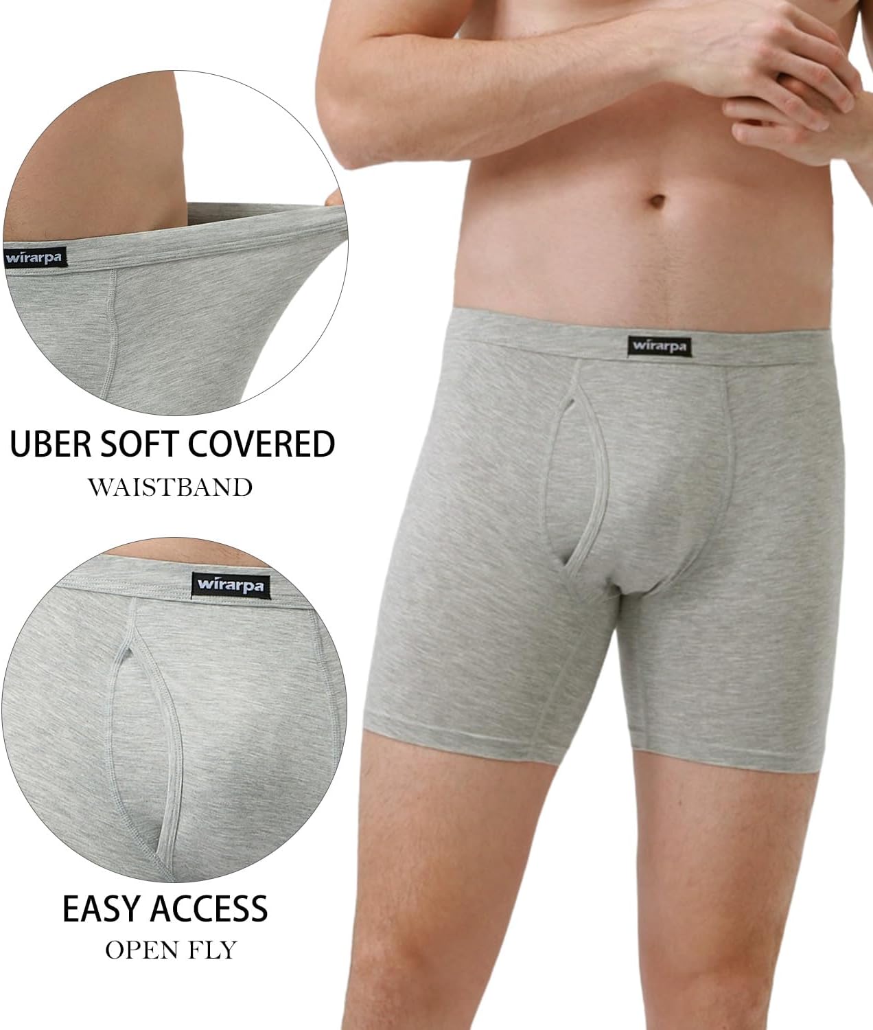 wirarpa Men's Underwear Boxer Briefs Micro Modal Covered Band Underpants with Fly 4 Pack - Image 3