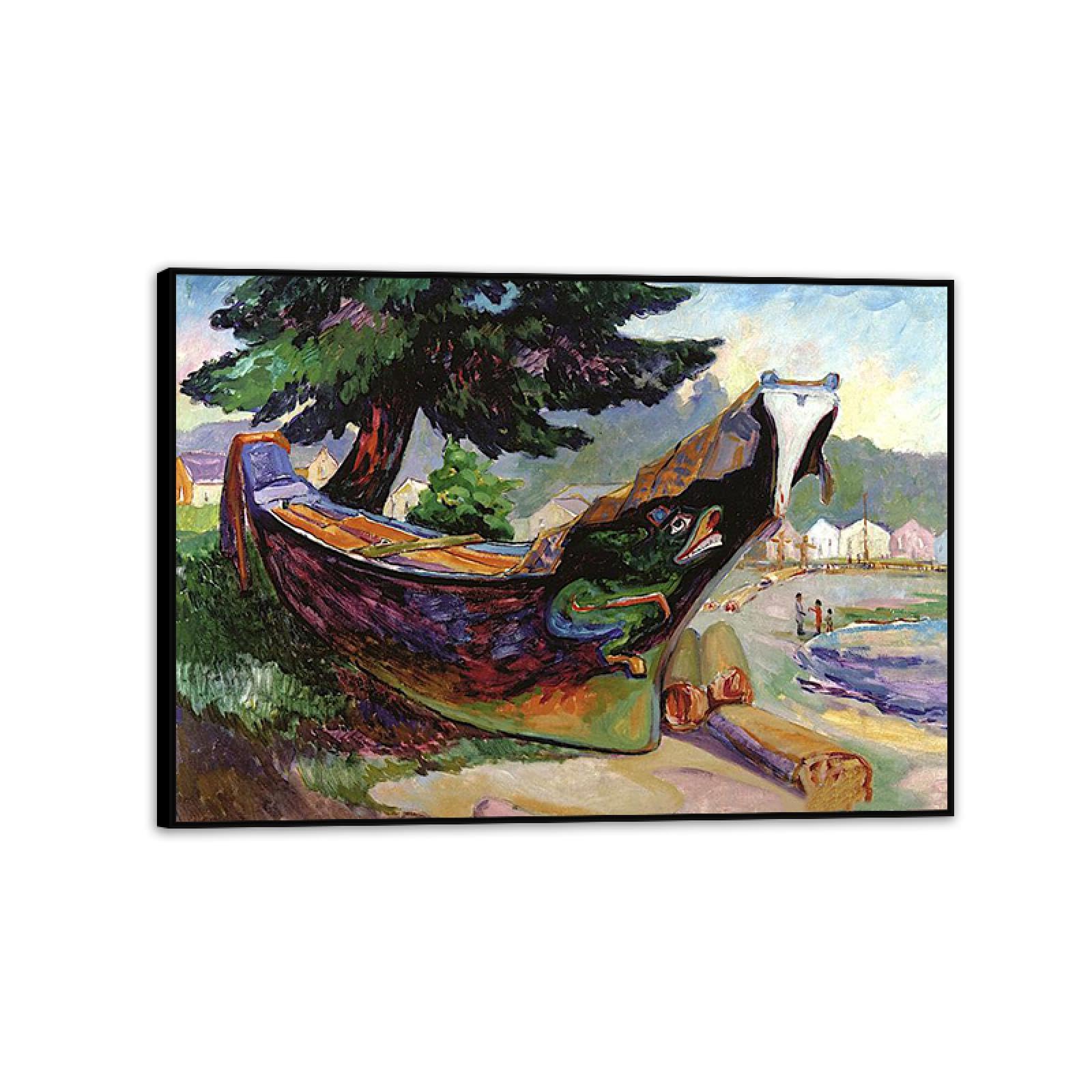 Emily Carr Impresión en Lienzo Bay de alerta de la canoa de guerra india poster cuadros famosos Reproducción en Lienzo abstracto paisaje Cuadros Decoracion Salon Modernos70x50cm(28x20in)Marco negro