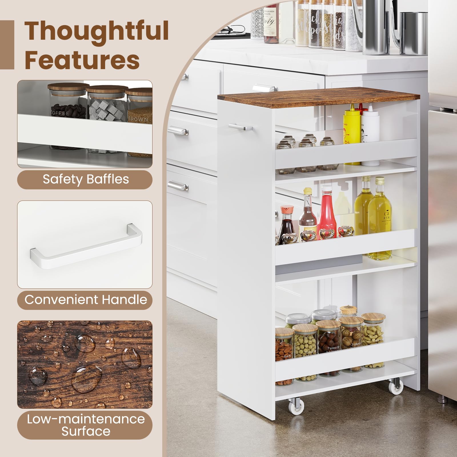 GIANTEX Carrello per Nicchia con Ruote, 4 Livelli, Carrello di Servizio Stretto Salvaspazio da Bagno, Scaffale da Cucina Sottile 47,5 x 13 x 80,5 cm, Industriale Bianco, Largo 30 cm