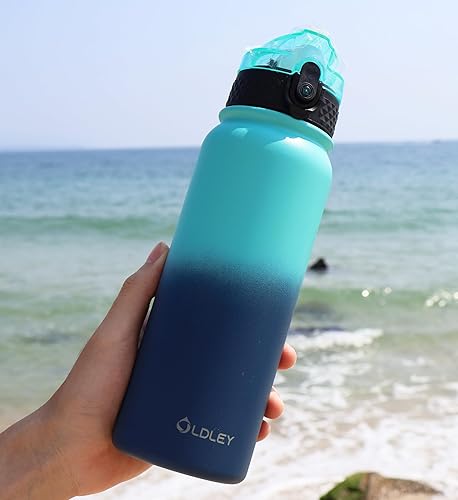 Miniatura 7 de Oldley Botella de agua aislada de 20 onzas para adultos y niños, botellas de agua de acero inoxidable con pajita/pico/mosquetón, 3 tapas, colador