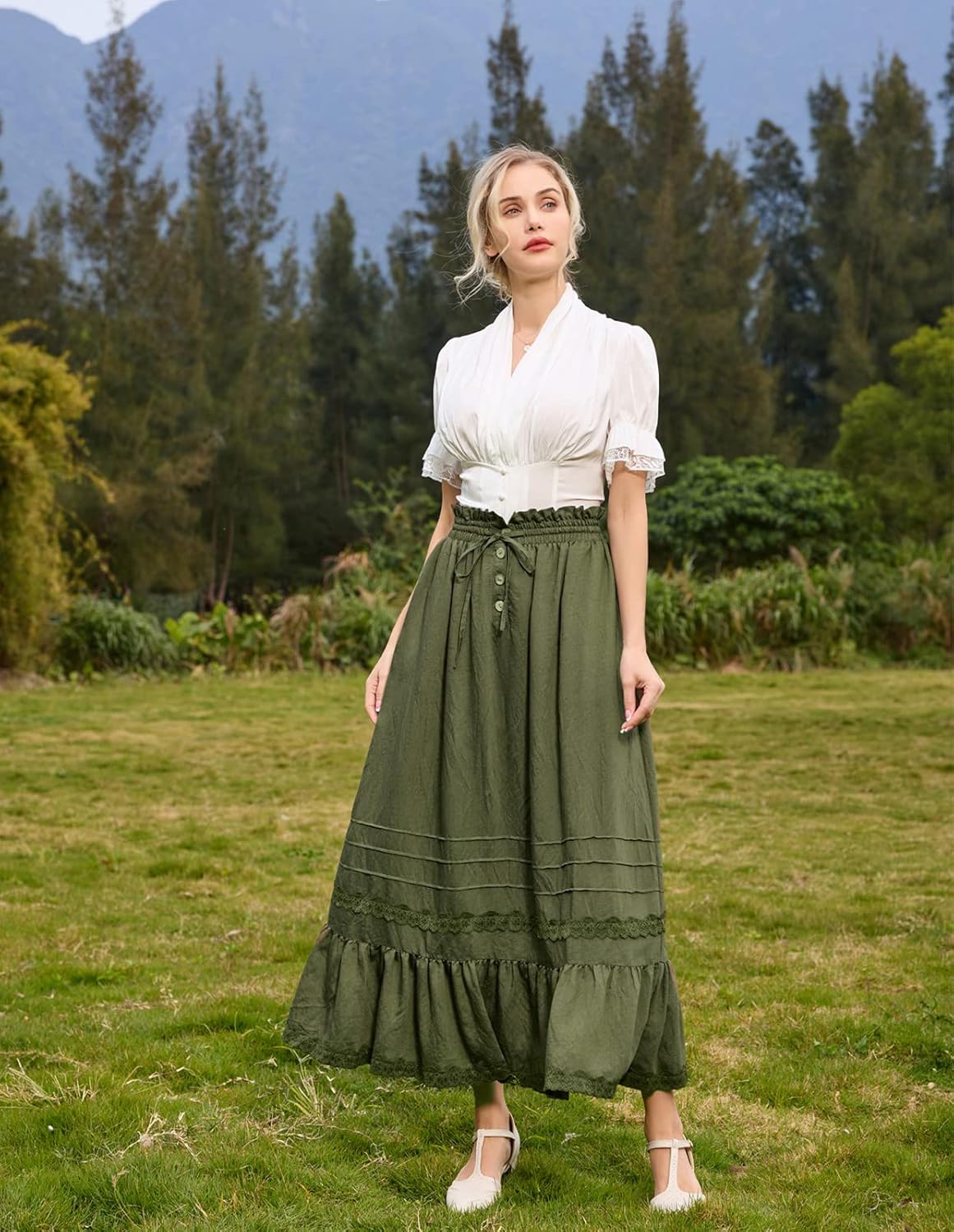 Scarlet Darkness Womens Work Tops Elegant Renaissance Pirate Shirt Short Sleeve Victorian Peasant Blouses - Image 5