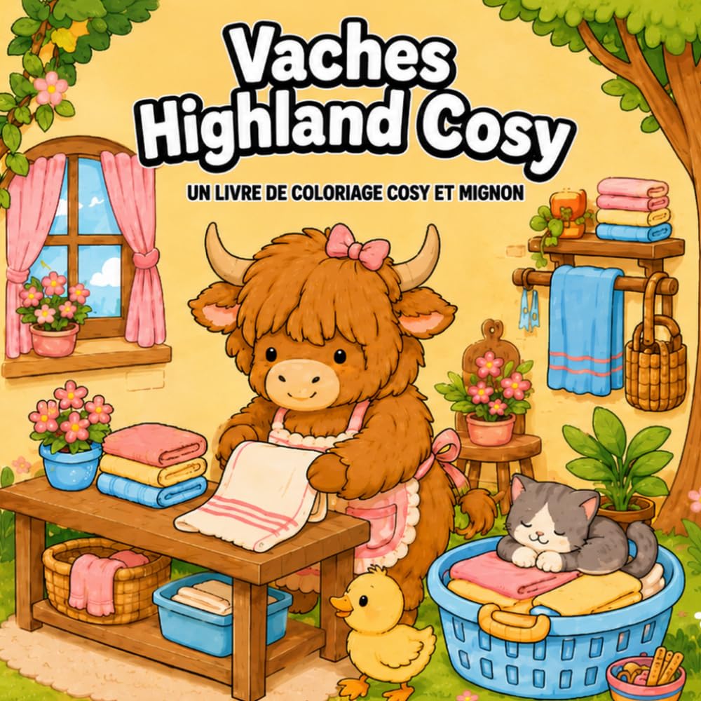 Vaches Highland Cosy: Scènes mignonnes de vie quotidienne avec des vaches Highland, dessins simples et traits épais pour adultes et ados