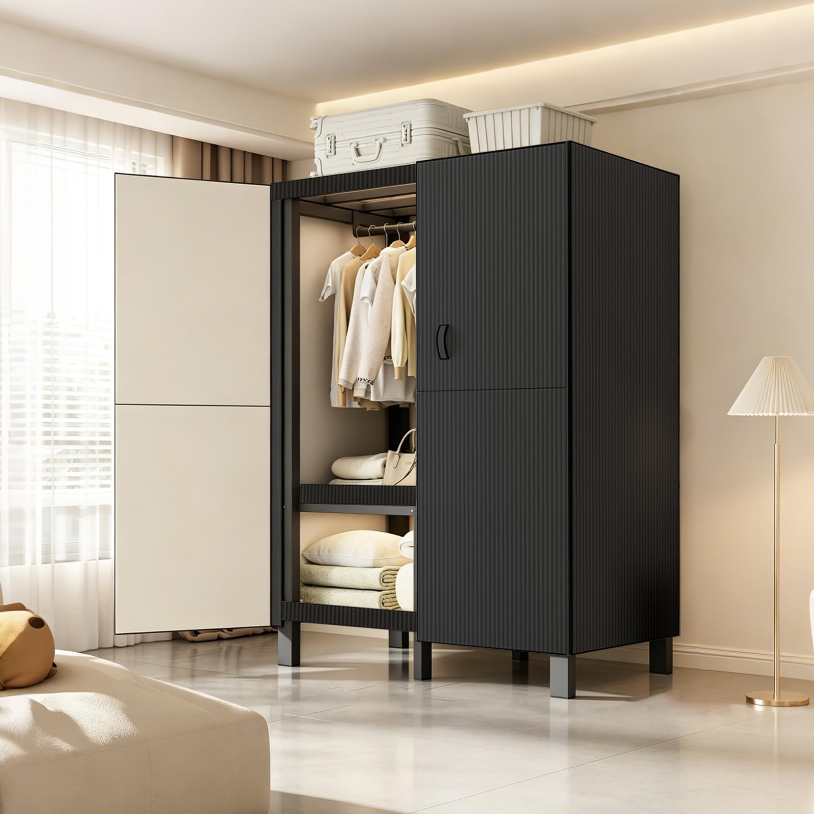 Rvtjy 100cm Heavy Duty Portable Wardrobe Closet with Magnetic Door