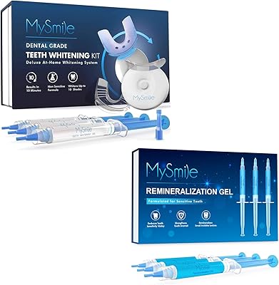 MySmile Teeth Whitening Kit with LED Light Remineralization Gel Non-Sensitive Teeth Whitener Teeth Whitening Gel to Remove Stains Desensitizing Gel to Reduce Teeth Sensitivity Strengthen Tooth Enamel