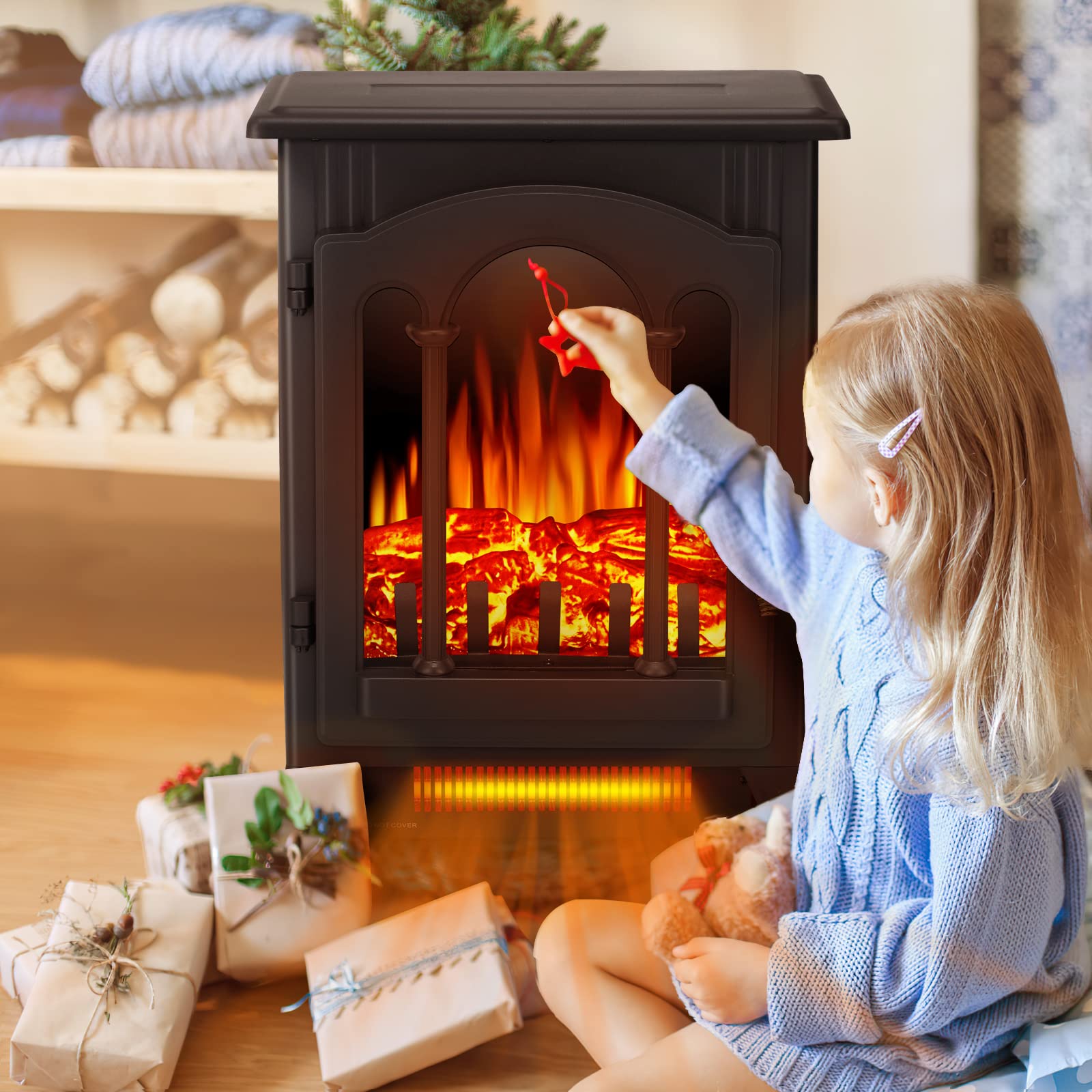 Amazon.com: Xbeauty Electric Fireplace Stove, Freestanding Fireplace Heater  with Realistic Flame, Indoor Electric Stove Heater, Portable, Infrared,  Thermostat, Overheating Safety System, 1000W/1500W(16 Inch) : Home u0026 Kitchen