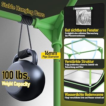 Grow Tent Complete Set 80 x 80 x 160 cm with 200 W Flat LED Grow Lamp Ventilation Set and Activated Carbon Filter Full Spectrum Hydroponics
