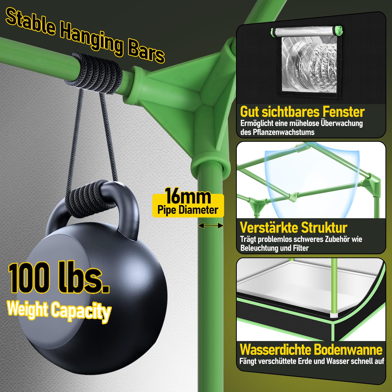Kit Completo de Cultivo en Invernadero 80x80x160cm con Lámpara LED Plana de Cultivo de 200W, Conjunto de Ventilación y Filtro de Carbón Activo, Hidroponía de Espectro Completo