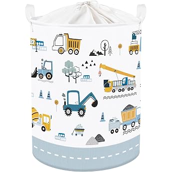 Cartoon Cars Large Laundry Basket Yellow Construction Vehicle Fabric Storage Basket Clothes Toy Storage Box for Home Use Crane 63 L