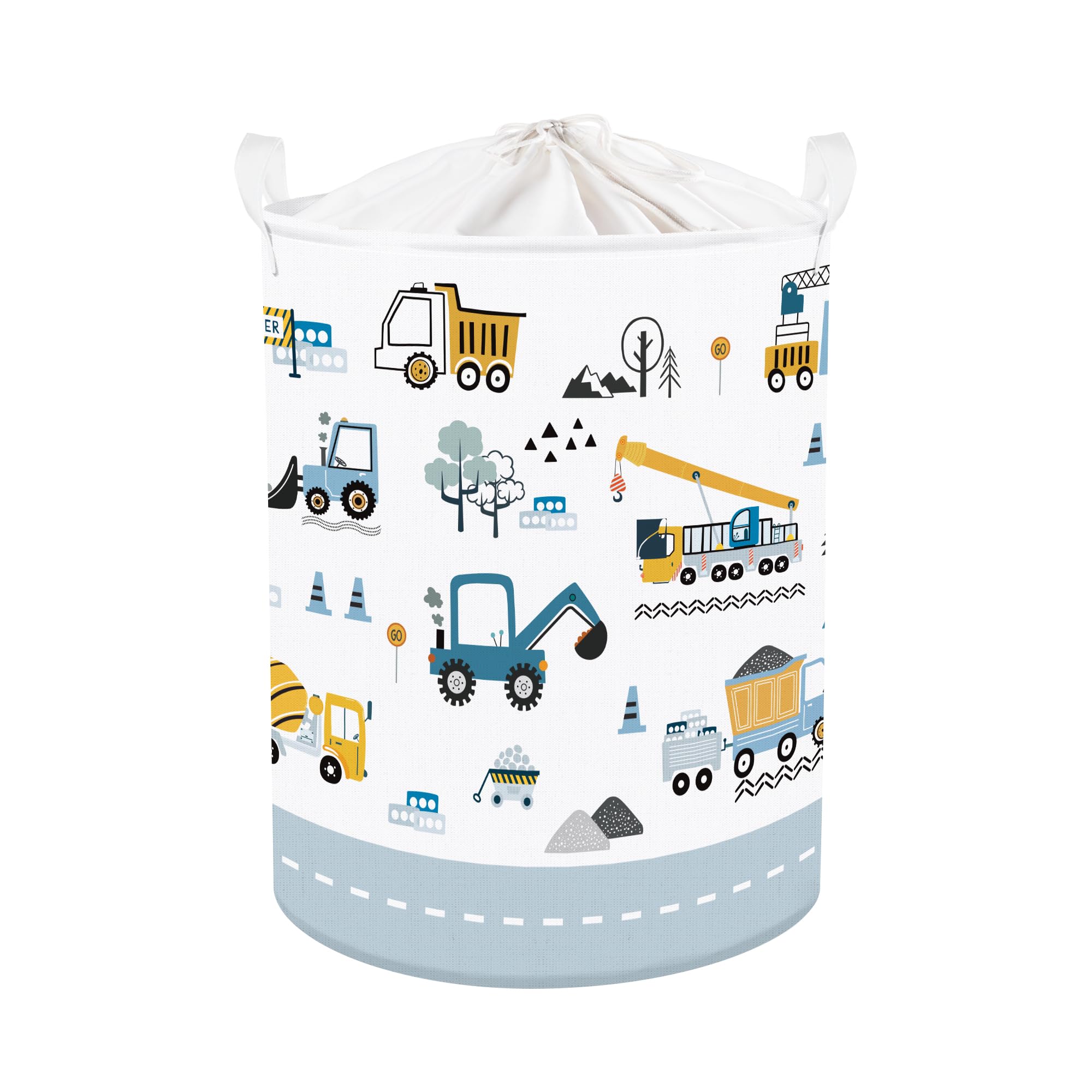 HUUMONSS Cartoon Cars Storage Basket for Parents Organizing Kids Toys Clothes Large Boys Gift Toy Box Bin Laundry Hamper for Bathroom Shower,Crane,63L