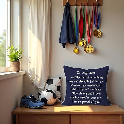 Miniatura 5 de Funda de almohada azul con texto en inglés To My Son de 18 x 18 pulgadas, regalos de Navidad y cumpleaños para hijos de mamá y papá, ideas de regalo