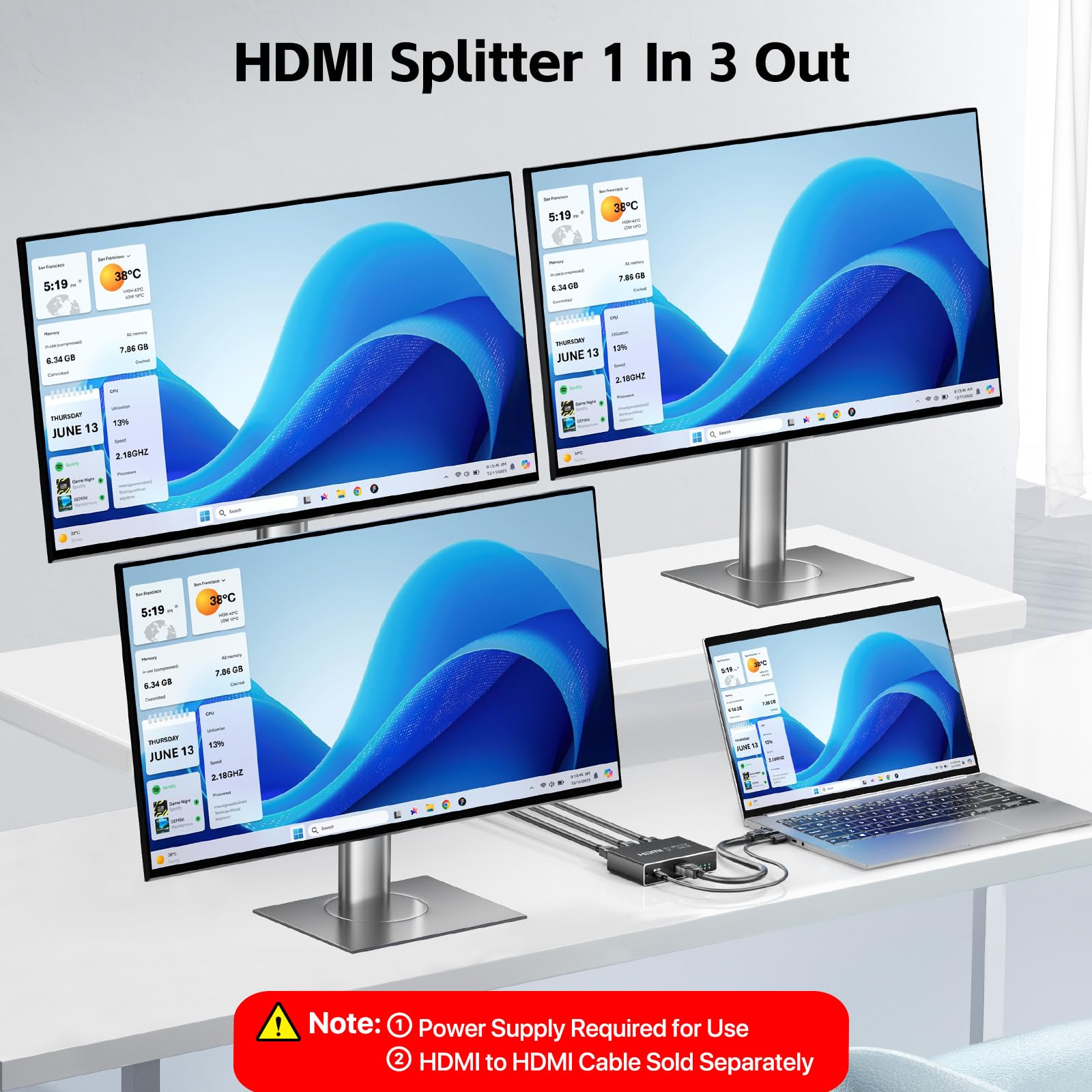 KiWiBiRD Splitter HDMI 2 Sorties simultanées pour double ecran, 4K 2160p 1440p 1080p HDCP 3D repartiteur HDMI 1 entree compatible avec PC ordinateur portable PS4 PS5 TV Box projecteur