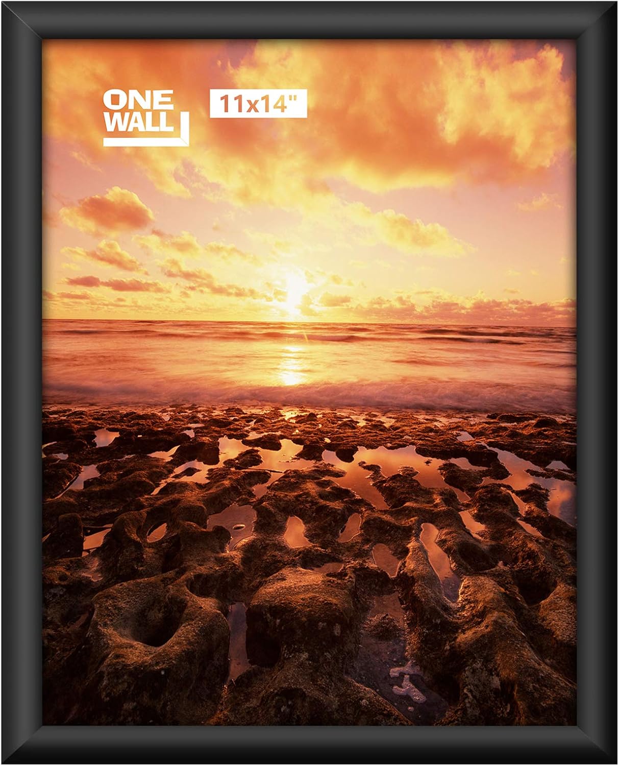 ONE WALL 11x14 Picture Frame Displays 11x14 Photo, Black Foil Stamping Pinewood Frame with Tempered Glass for Wall and Tabletop - Mounting Material Included