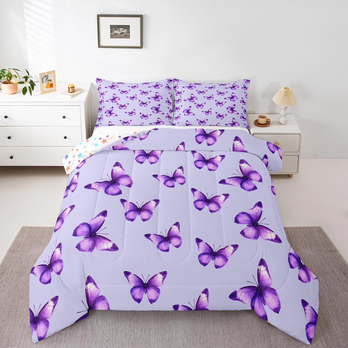 Feelyou Butterfly Bedding Set Soft for Boys Girls, Butterflies Print Comforter Set Twin Size Beautiful Duvet Quilt Microfiber Animal Bedroom Decor 2 Pcs with 1 Pillow Cases