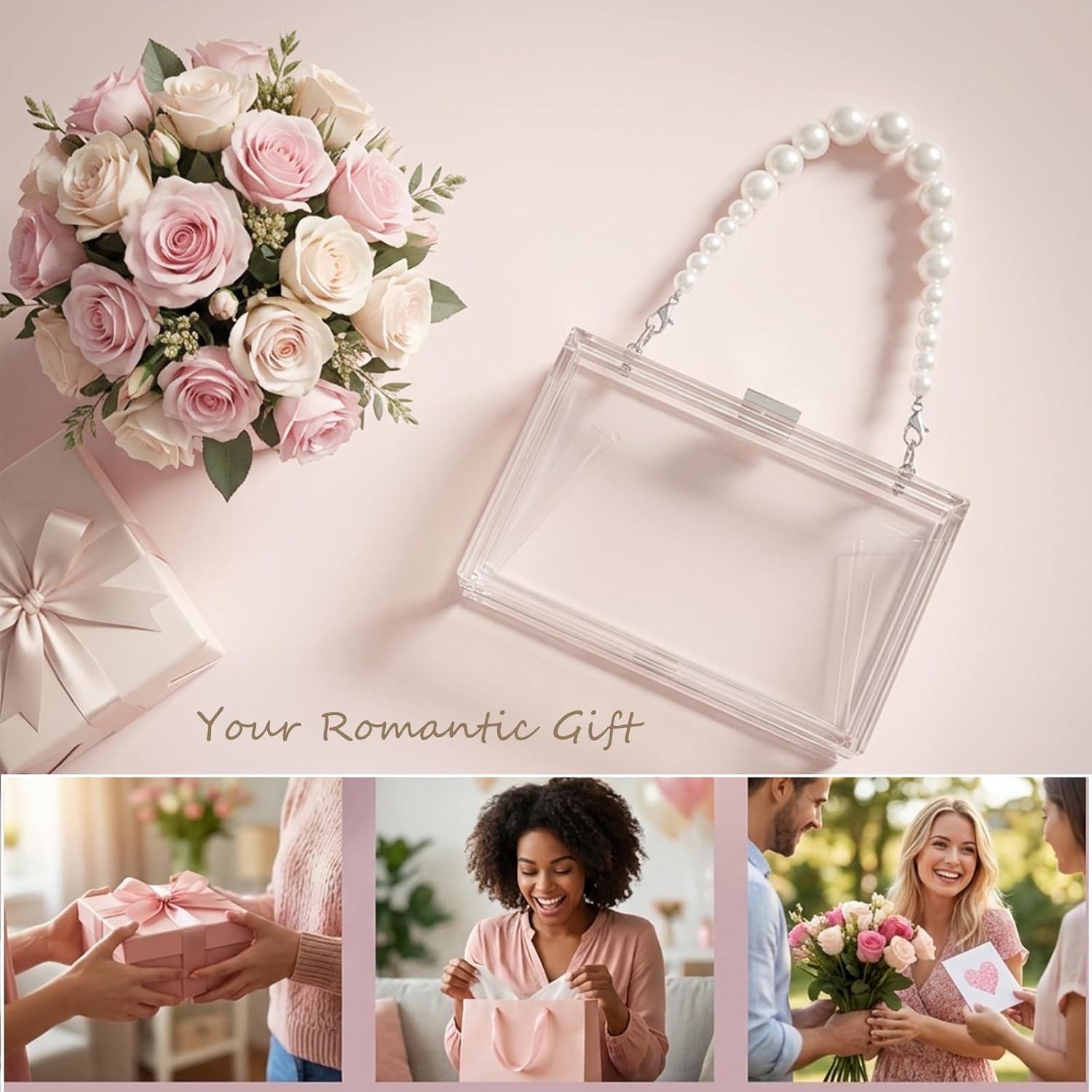 Ladies Clear Acrylic Moon and Star Rhinestone Chain Bag Sparkly Transparant Clutch Purse for Women Evening