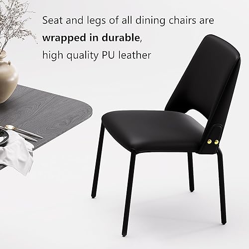 Vista 6 de YOUNIKE Black Luxury Modern Dining Chair Upholstered Faux Leather Comfy Kitchen Chair Single Armless Dining Room Accent Chair with Back for