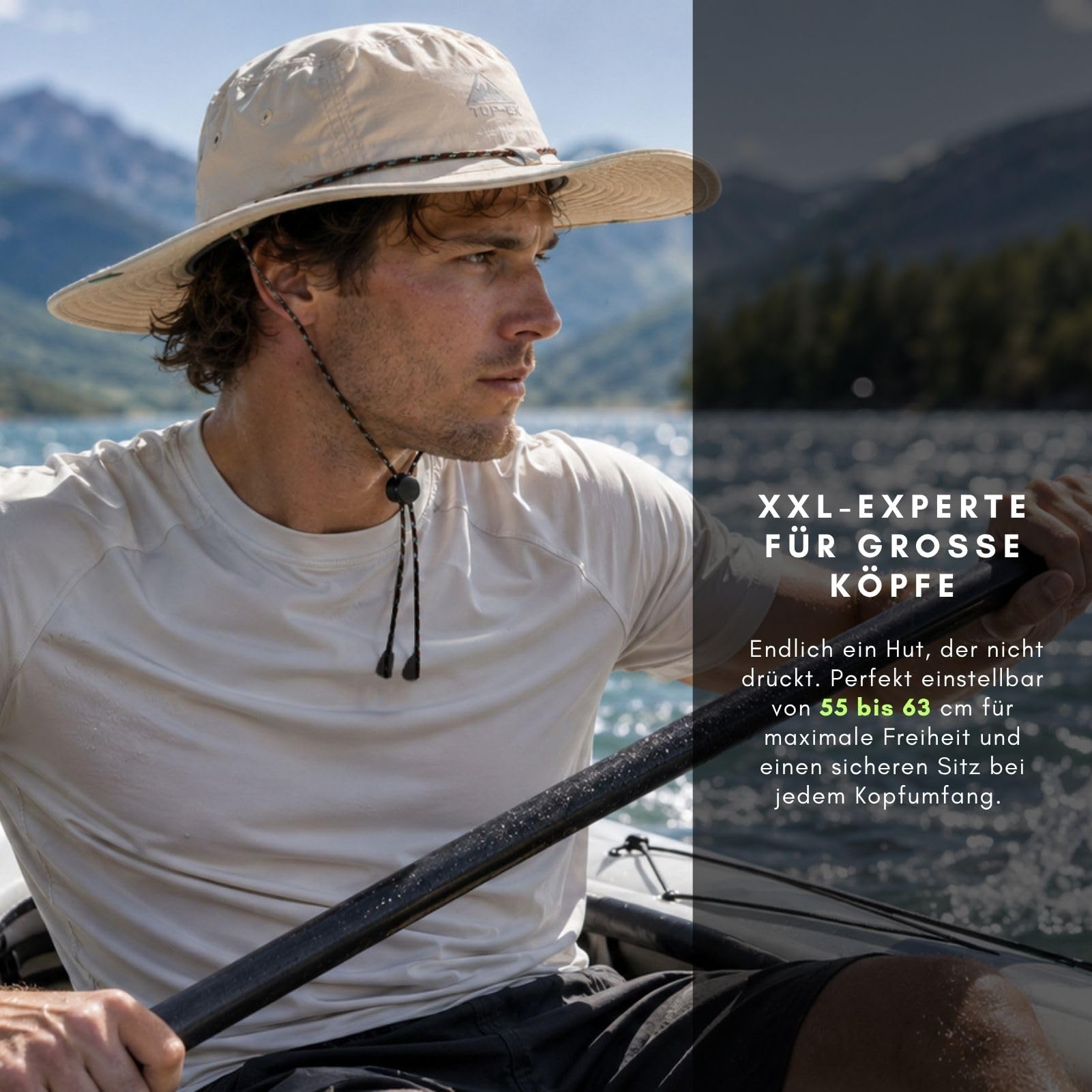 TOP-EX Chapeau de soleil imperméable pour homme et femme avec protection UV UPF 50, respirant, pour la randonnée, la pêche, réglable, pliable, grande tête