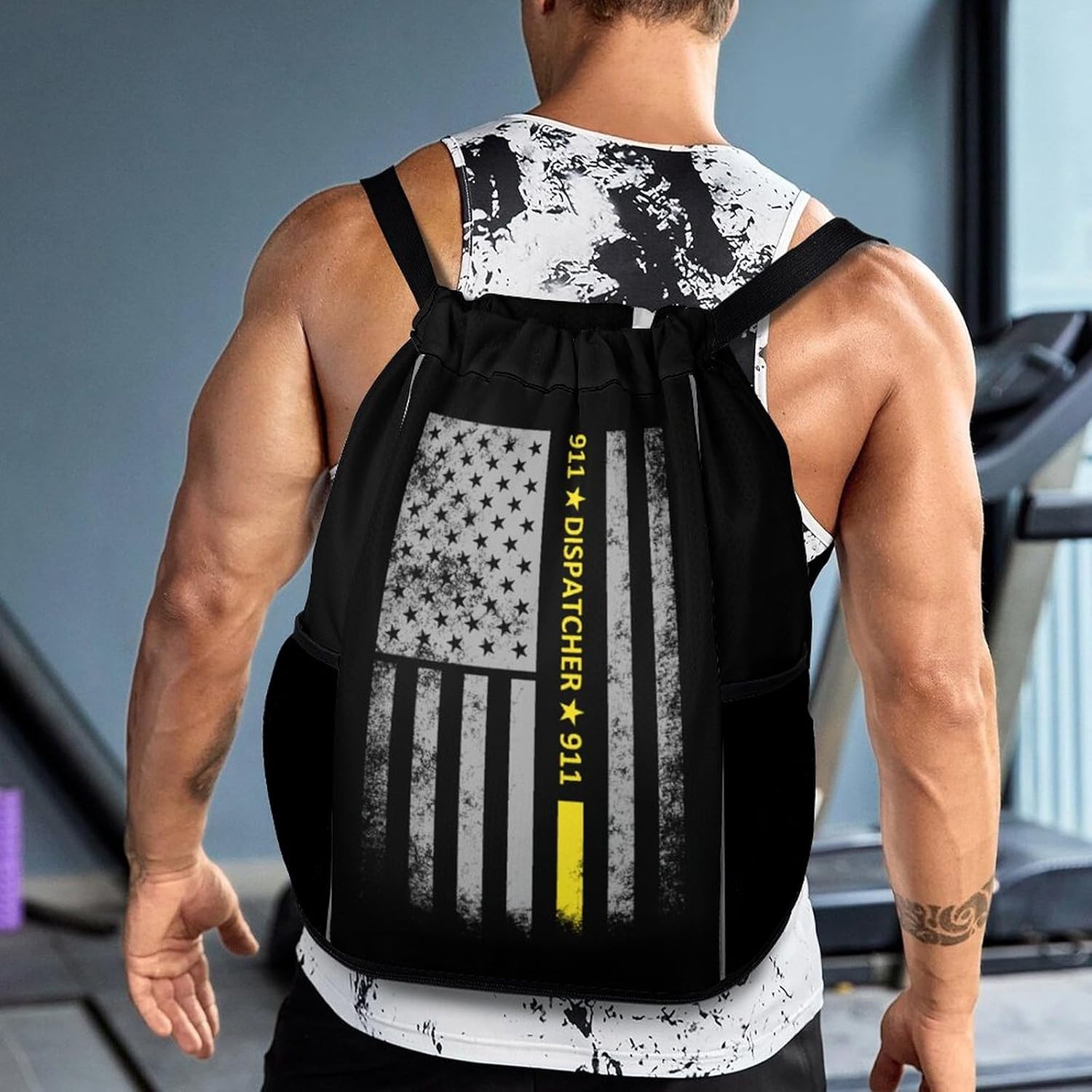911 Dispatcher Thin Gold Line Gym Bag Workout Gym Backpack with Shoe Compartment Sports Bags for Women Men