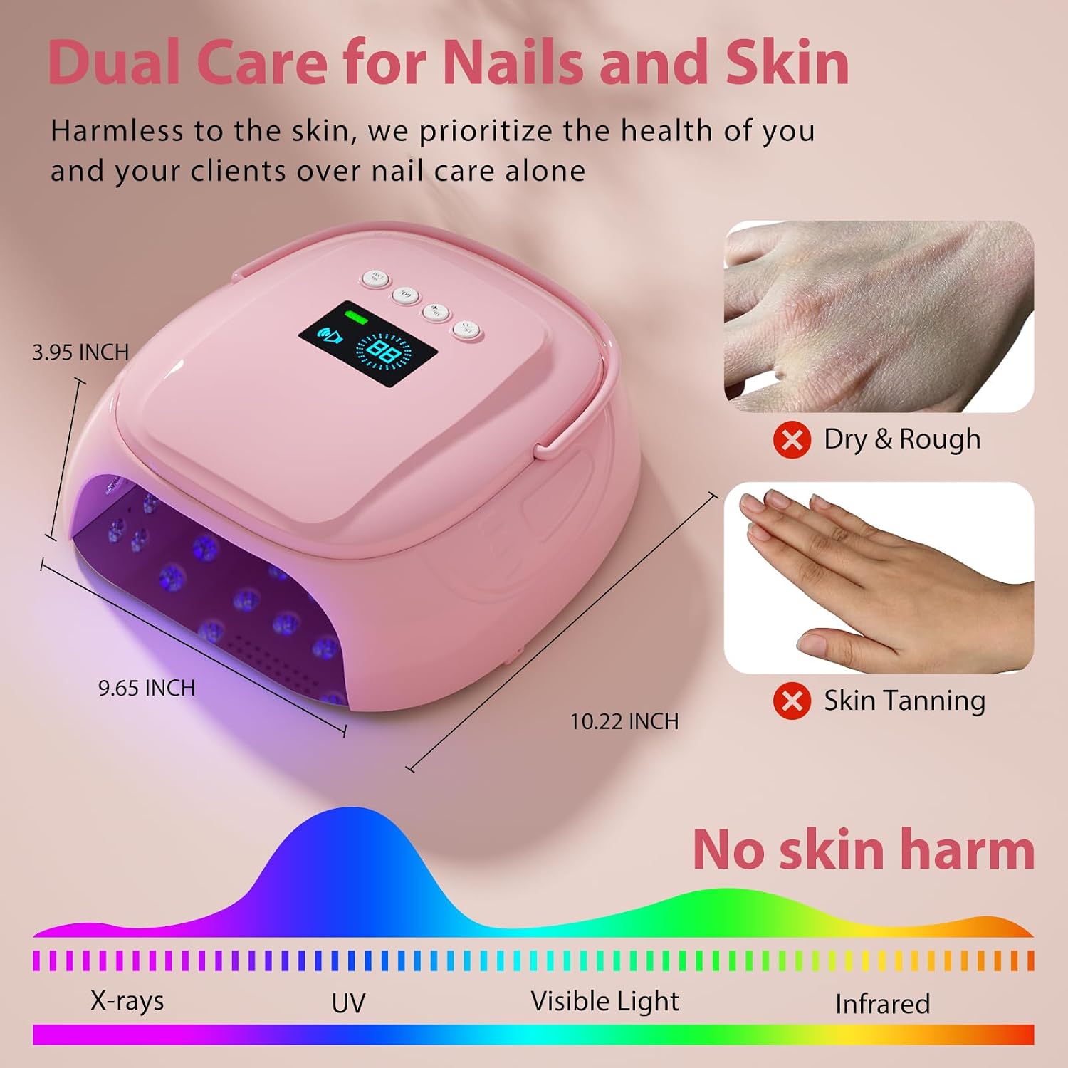 Purtato 126W Cordless Rechargeable UV LED Nail Lamp with Large Space, Handle and Foot Rest, Fast Curing Gel Nail Dryer with 4 Timers for Salon and Home (Pink) image 4