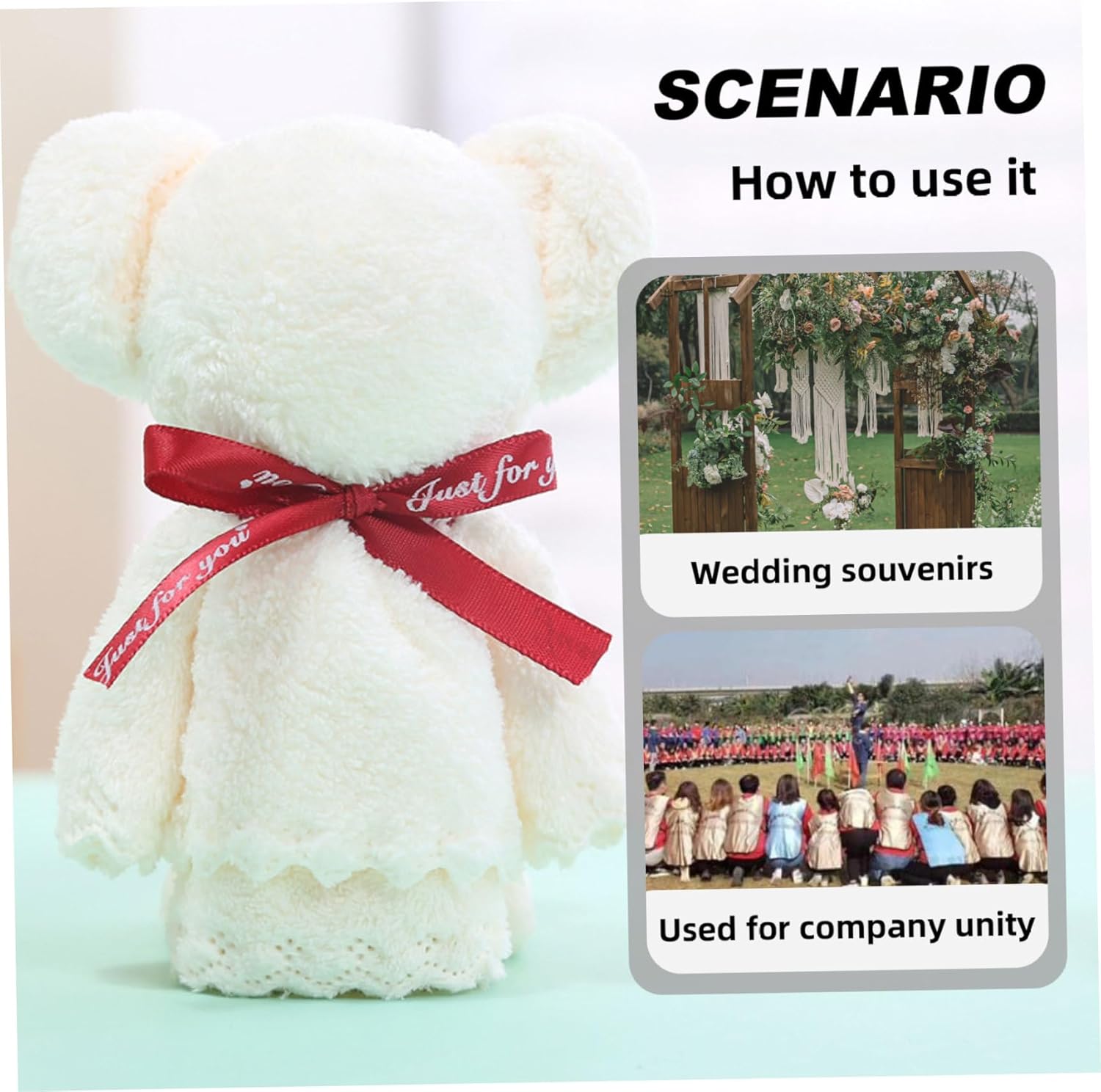 20 Set Bathroom Towels with Bags 12x12'' Soft Bear Shape Bath Towels Quick-Drying Hand for Wedding, Graduation, Valentine's Day, Baby Shower and Birthday Favor Supplies