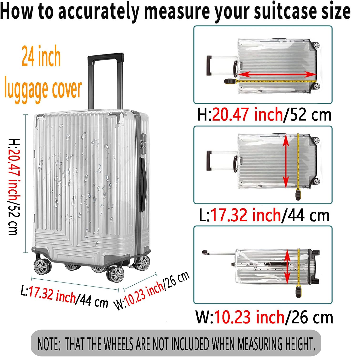 2PCS - 24 Inch Clear PVC Luggage Cover Protector, Waterproof Suitcase Cover, Dustproof & Anti-Scratch, TSA Approved Luggage Covers for Suitcase, Fits 24" Wheeled Luggage (Gray-Edge, 0.4mm Thick)
