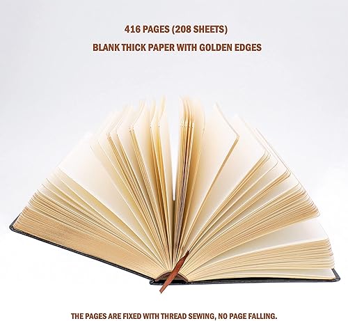 Miniatura 2 de Diario grueso, papel en blanco de calidad superior, con borde dorado, cuaderno de tapa dura con cubierta negra suave de piel sintética, de 416