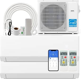 SIMOE 36,000 BTU Dual 2 Zone Mini Split Air Conditioner with Heat Pump, 23 SEER2, Wifi-Enabled, 208-230V, Full Installation Kit