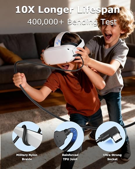Kuject Link Cable with Charging for Meta Quest 3S Oculus Quest 3 Quest 2/Pro, Pico 4, USB 3.0 5Gbp High Speed USB A to USB C Modem Cable for Steam VR Headset Accessories and Gaming PC -16FT