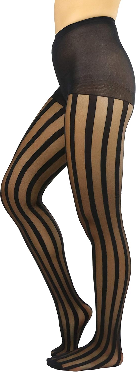 ToBeInStyle Women's Pinstripe Sheer Opaque Striped Tights Vintage Fishnet