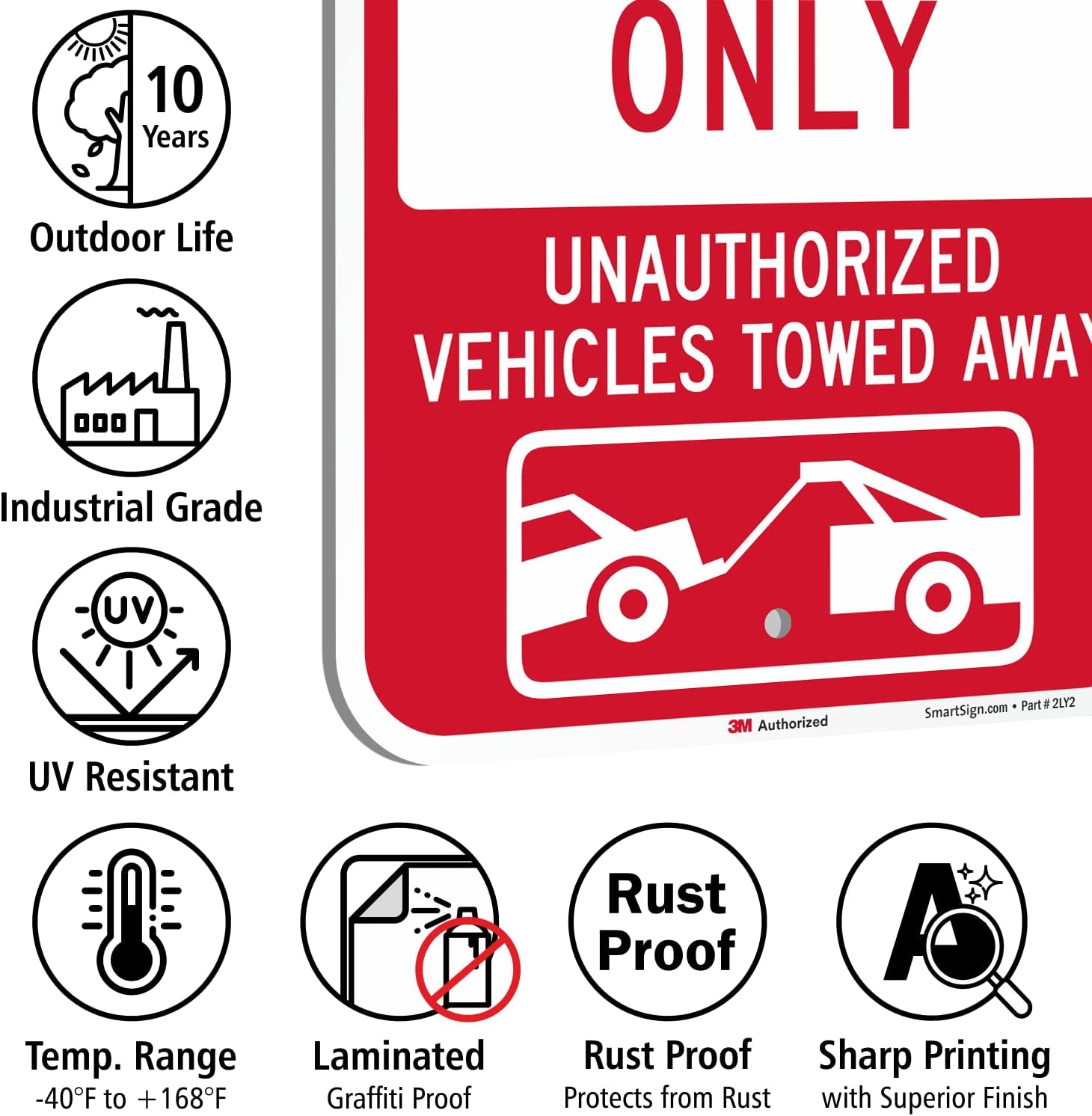 SmartSign - K-8727-EG-12x18 "Reserved Parking For Tenants, Unauthorized Vehicles Towed" Sign | 12" x 18" 3M Engineer Grade Reflective Aluminum Red on White