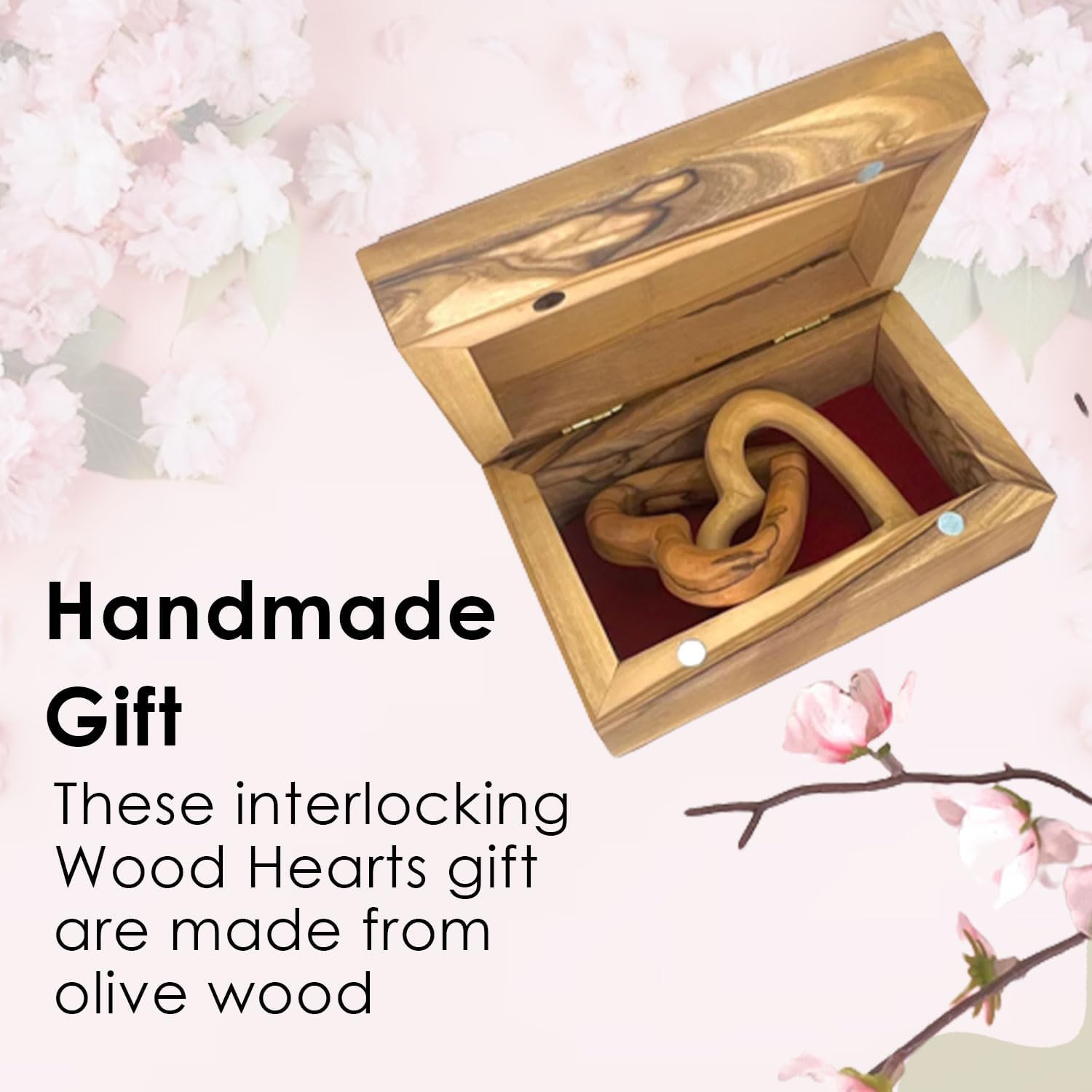 Holy Land Interlocking Wood Hearts, Olive Wood Heart, Interlinked Hearts Connected Together, Wedding & 5th for Wife, Valentine's Day Box for Him, Interlocking Hearts Wood