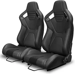 Universal Racing Bucket Seats PVC Sport Car Seats Adjustable with Slider 1 Pair