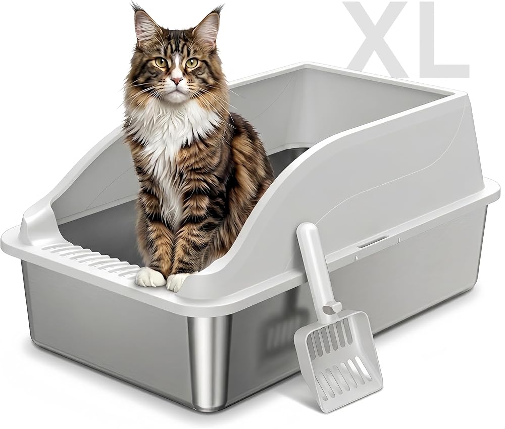 Amazon product image of Suzzipaws High-Sided Stainless-Steel Litter Box Kit