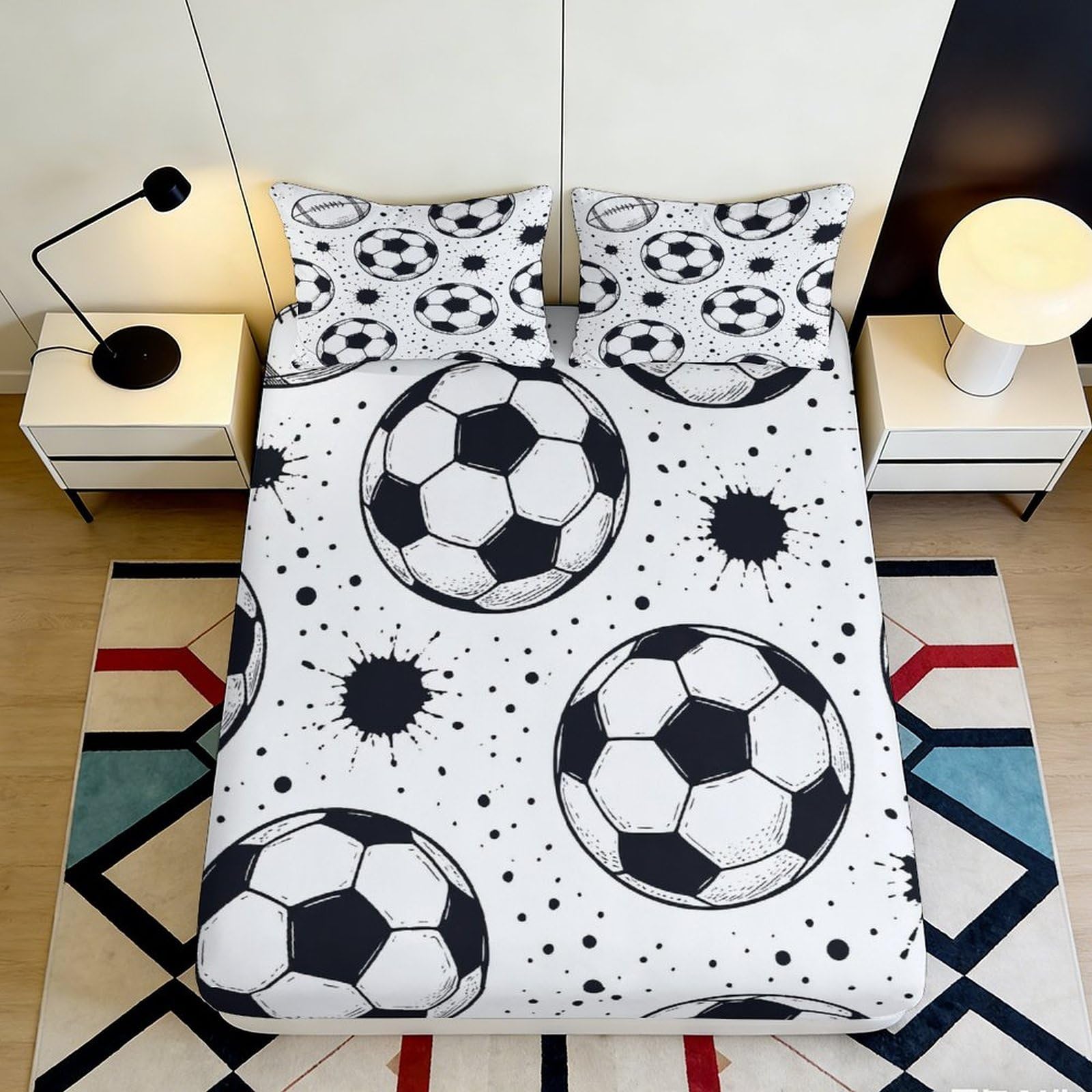 Ctjqhvmx Style-1 3D Printed Football Pattern Fitted Sheet Microfiber Deep Pocket Non-Slip Bedding Soccer Mattress Fitted Cover Breathable Washable For Bedroom Adults Teens 90X200x25cm 90X200x25cm