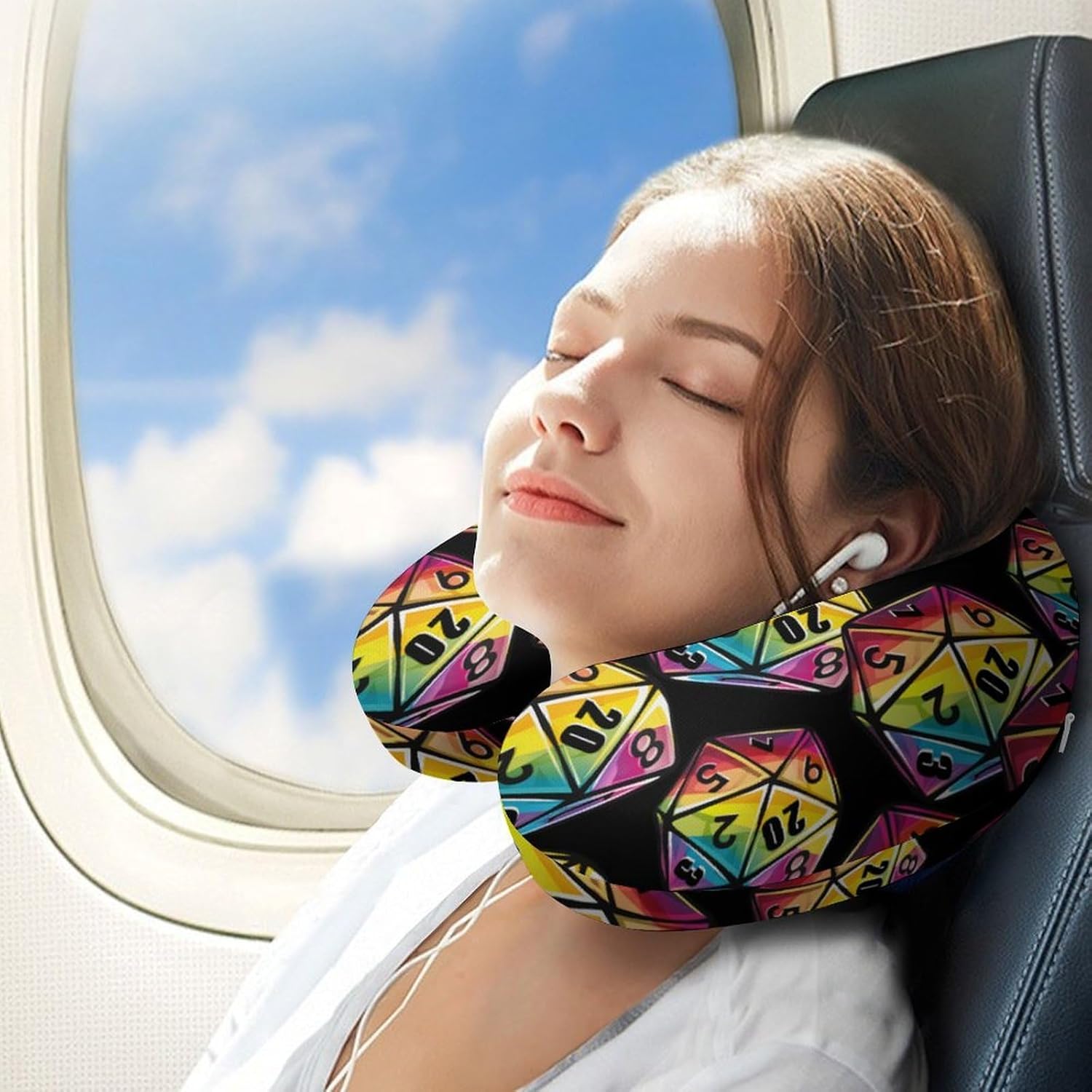 Rainbow Dice Travel Pillow U Shape Neck Pillow Washable Pillowcase for Sleeping Chair