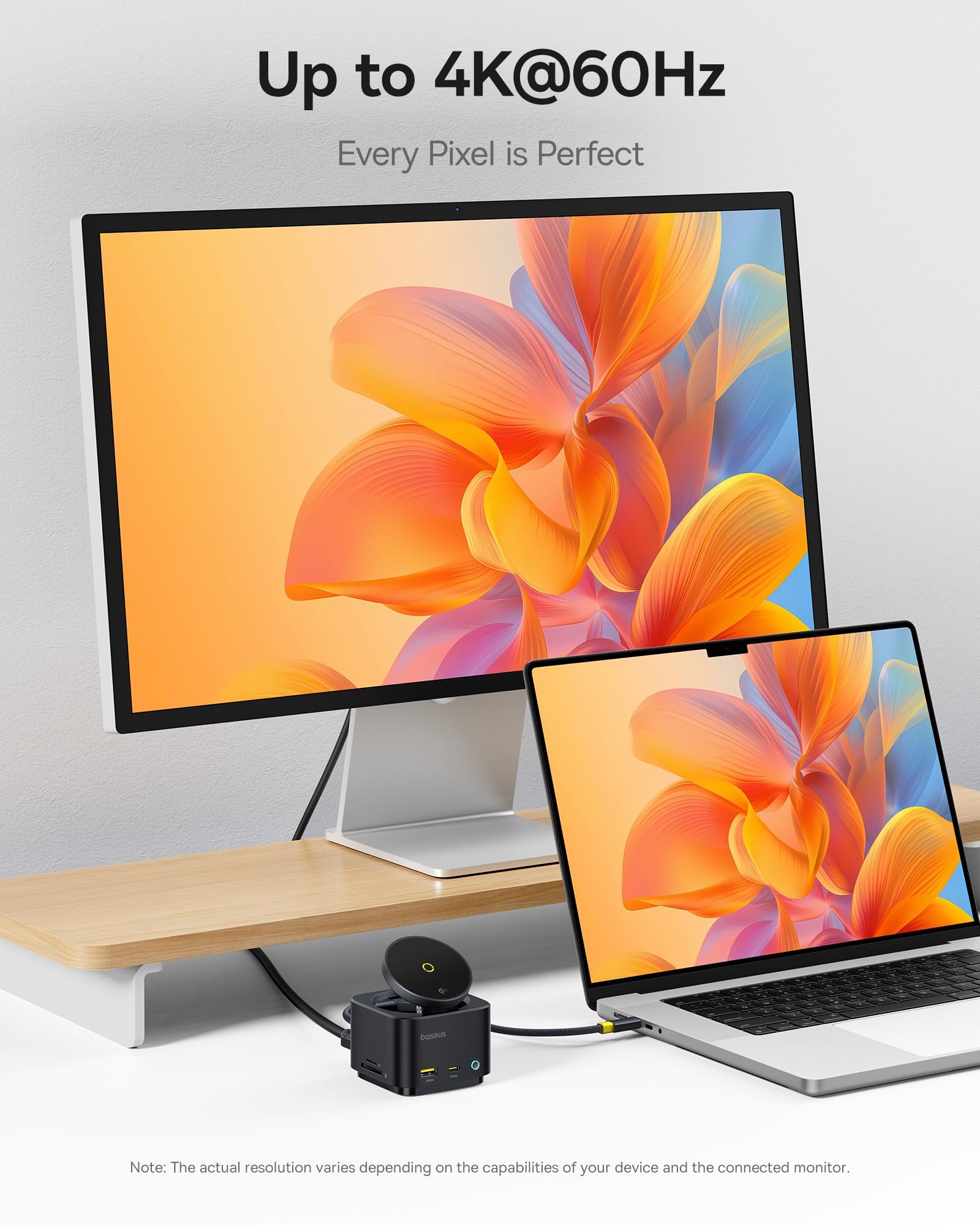 Baseus stacja ładująca i dokująca 7 w 1 Magsafe USB C, z ładowarką bezprzewodową Qi2 15 W, 4K 60 Hz HDMI, 100 W PD, 10 Gbps USB, czytnik kart SD kompatybilny z iPhone 16/15/Mac/Dell/HP/Surface