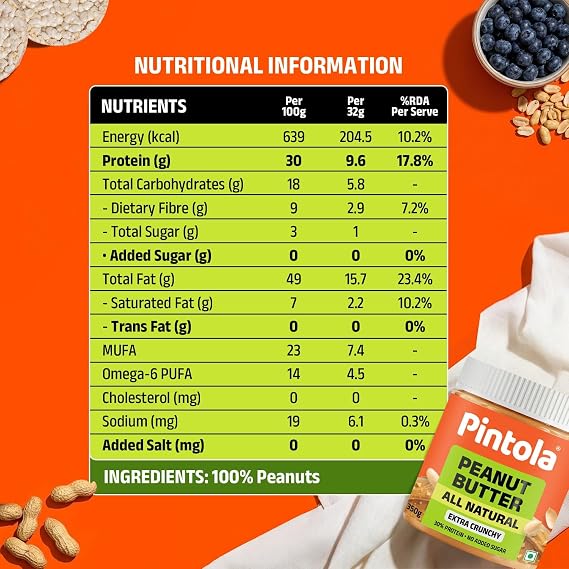 Pintola All Natural Peanut Butter (EXTRA Crunchy) (Unsweetened) (350g)