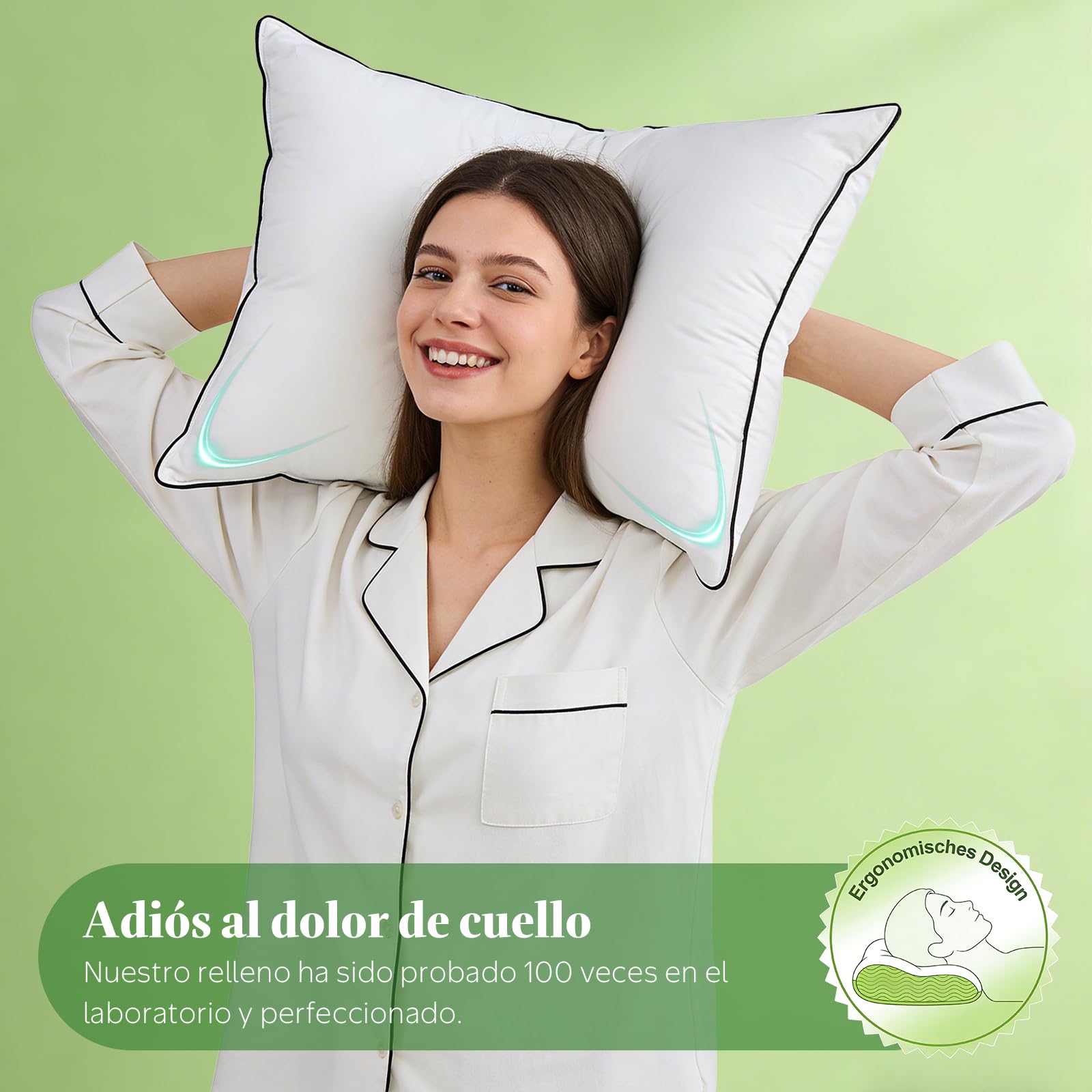 APSMILE - Almohada Plumas de Ganso 50x75 | Exterior: 90% Blanco Plumón | Interior: Mezcla de Plumas | Funda de Pillows: 100% Algodón Orgánico | Máximo Confort y Suaves| Pack de 2 Unidades