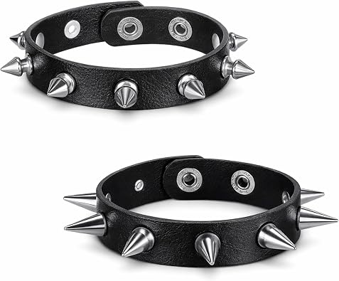 2 Pcs Punk Spike Bracelet, Studded Bracelets Leather Rivets Goth Spiked Bracelet Adjustable Spiky Cuff Wristband Metal Wristband Punk Accessories